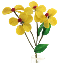 Antique Art Deco Czech lampwork glass bead yellow flowers stem ornament