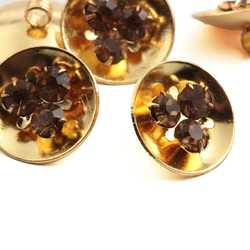 Lot (6) Czech Emerald green glass rhinestone gold tone metal buttons 18mm 