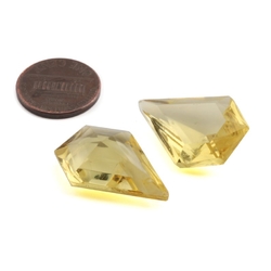 2 large Czech vintage honey topaz pentagon kite glass rhinestones 28x20mm