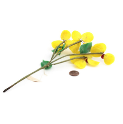 Antique Art Deco Czech lampwork glass bead yellow flowers stem ornament