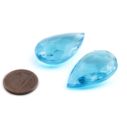 2 large Czech vintage blue teardrop glass rhinestones 32x20mm