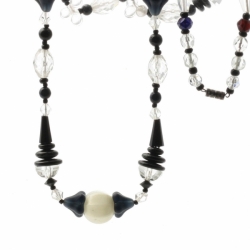 Vintage Czech fine art jewelry necklace crystal black faceted flower Uranium melon blown Art Deco glass beads