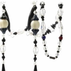 Vintage Czech fine art jewelry necklace crystal black faceted flower Uranium melon blown Art Deco glass beads