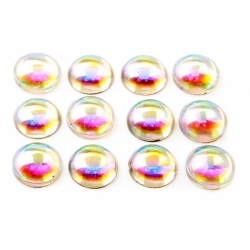 Lot (12) 15mm Czech AB crystal iridescent round glass cabochons