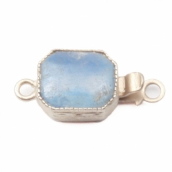 Vintage Czech Art Deco blue opaline glass rhinestone 1 strand necklace clasp closer signed Czechoslovakia