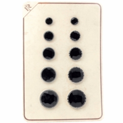 Sample card (10) Czech Art Deco 1920's Vintage silver metallic black faceted glass buttons