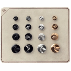 Sample card (16) Czech Art Deco 1920's Vintage metallic black geometric spiral art glass buttons
