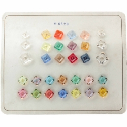 Czech vintage glass buttons Sample card (32) 1920's geometric square gold gilt transparent 