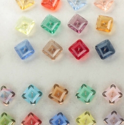 Czech vintage glass buttons Sample card (32) 1920's geometric square gold gilt transparent 