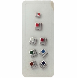 Sample card (8) Czech vintage silver lustre geometric square art glass buttons
