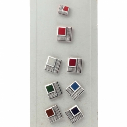 Sample card (8) Czech vintage silver lustre geometric square art glass buttons