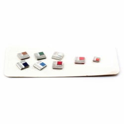 Sample card (8) Czech vintage silver lustre geometric square art glass buttons