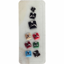 Czech vintage glass buttons Sample card (9) silver metallic geometric square