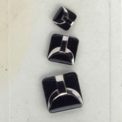 Czech vintage glass buttons Sample card (9) silver metallic geometric square