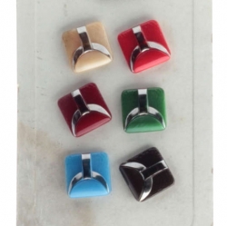 Czech vintage glass buttons Sample card (9) silver metallic geometric square