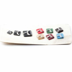 Czech vintage glass buttons Sample card (9) silver metallic geometric square
