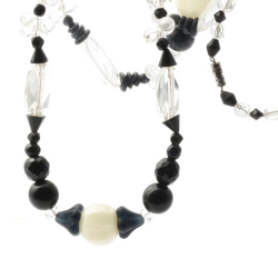 Vintage Czech statement necklace crystal faceted black flower Uranium melon blown Art Deco glass beads