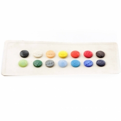 Sample card (14) 18mm Czech Art Deco 1920's Vintage opaque satin geometric shell glass buttons