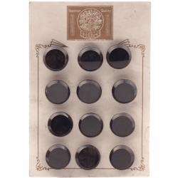 Card (12) 18mm Czech Vintage black faceted art glass buttons "Tjap Papaya Tree" card