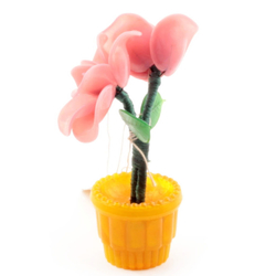 Vintage Czech Art Deco miniature lampwork glass pink opaline flower stem plant pot ornamant