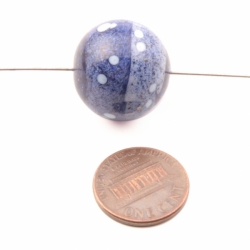 Large 20mm Vintage Czech lampwork white spot blue marble faux gemstone glass bead