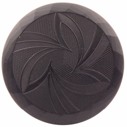Large rare 49mm antique Czech lacy style faux fabric black floral glass button