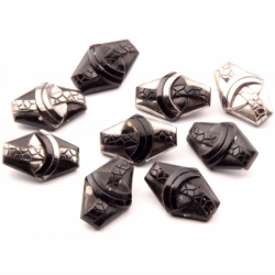 Lot (9) 23mm Czech Bohemian Art Deco 1920's fancy hexagon silvered black art glass buttons