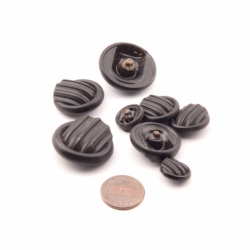 Czech vintage glass buttons Lot (8) gradual 1920's Art Deco geometric matte black