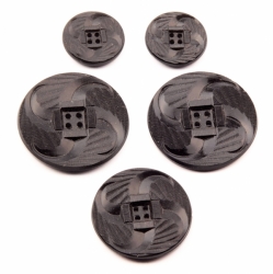 Lot (5) Czech vintage 1920's spiral Catherine wheel lacy style black art glass buttons