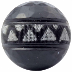18mm antique Czech hand silver zigzag painted black faceted glass button