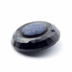 27mm antique Czech blue iridescent metallic black faceted faux fabric glass button