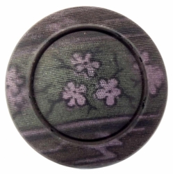 27mm Czech antique Victorian C19th metallic floral faux fabric black glass button 