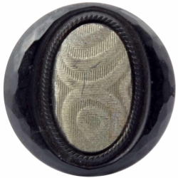 23mm antique Victorian C19th Czech metallic faux fabric black faceted glass button