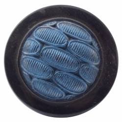 28mm antique Victorian Czech blue iridescent metallic black art glass button