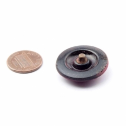 27mm Czech antique red iridescent metallic faux fabric floral black glass button