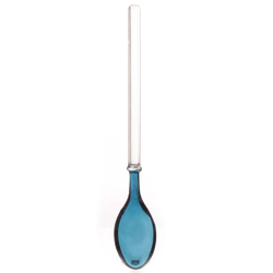 Vintage 6" glass tea spoon Bohemian Czech crystal clear tile blue bicolor