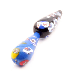2 Vintage Czech millefiori lampwork black blue teardrop glass beads 35mm