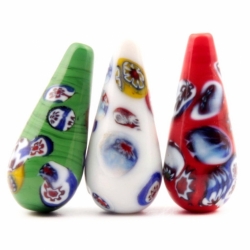Czech Glass beads Lot (3) 35mm millefiori lampwork red white green teardrop