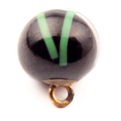 Antique Czech green white stripe black lampwork glass dimi ball button