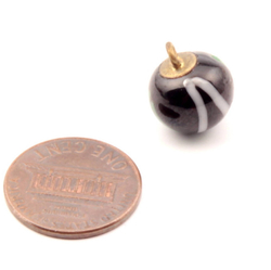 Antique Czech green white stripe black lampwork glass dimi ball button
