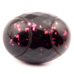 Antique Czech foil marble black bicolor oval faceted glass button