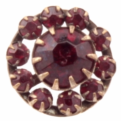 14mm Antique Victorian C19th Czech German white metal mounted ruby red glass rhinestone button