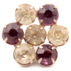 Antique Victorian amethyst crystal glass rhinestone metal flower button