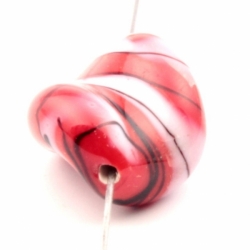 21mm Vintage Czech red white black striped twist lampwork glass bead