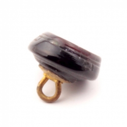 Antique Victorian Czech foil marble lampwork black and crystal bicolor glass button 13mm