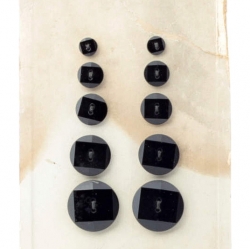 Sample card (18) Czech Art Deco 1920's Vintage black faceted metallic sew through glass buttons