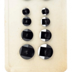 Sample card (18) Czech Art Deco 1920's Vintage black faceted metallic sew through glass buttons