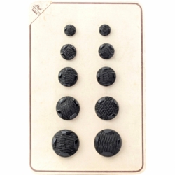 Sample card (10) Czech Art Deco 1920's Vintage black fancy geometric glass buttons 