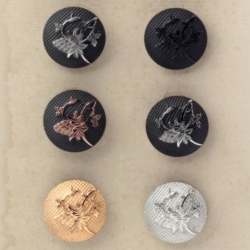 Sample card (8) 27mm Czech Vintage black metallic grape bunch vine art glass buttons