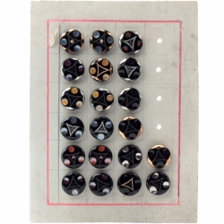 Sample card (20) 18mm Czech Vintage metallic luster geometric black glass buttons